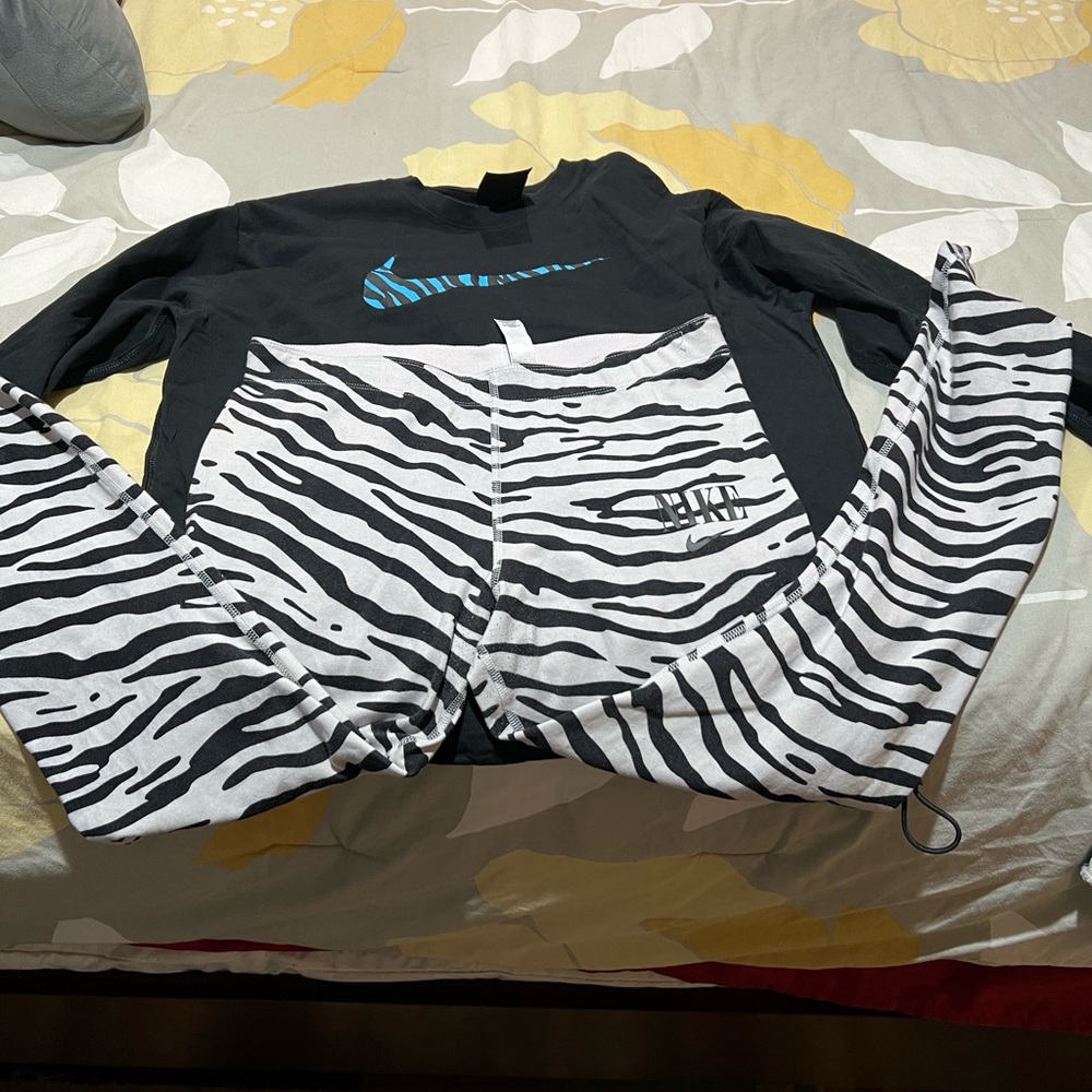 Black Long Sleeve Top and Zebra Print Leggings Set